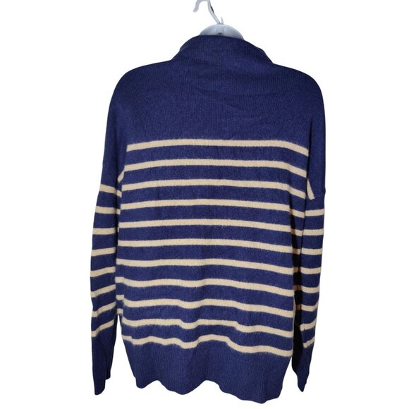 Magaschoni 100% Cashmere Mock Neck Striped Navy blue (SOLD) - Picture 3 of 7